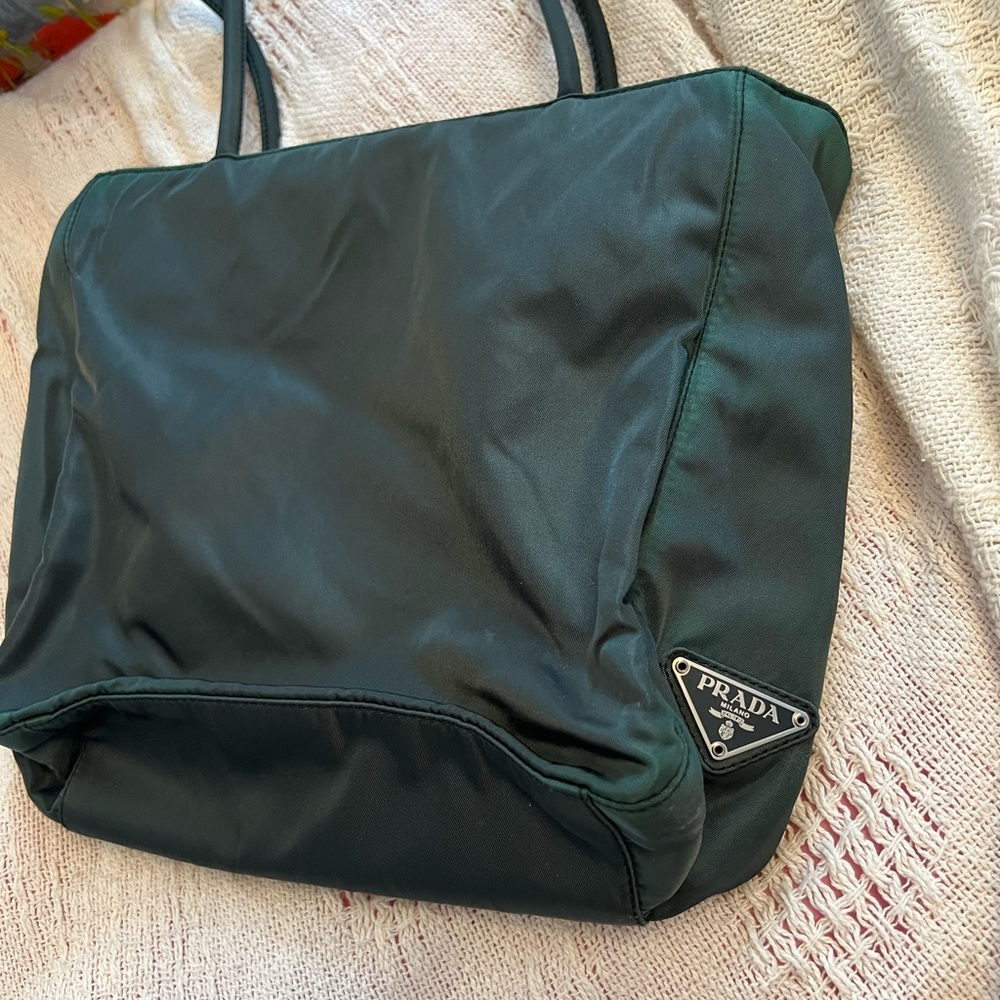 Vintage green Prada tote with authenticity card